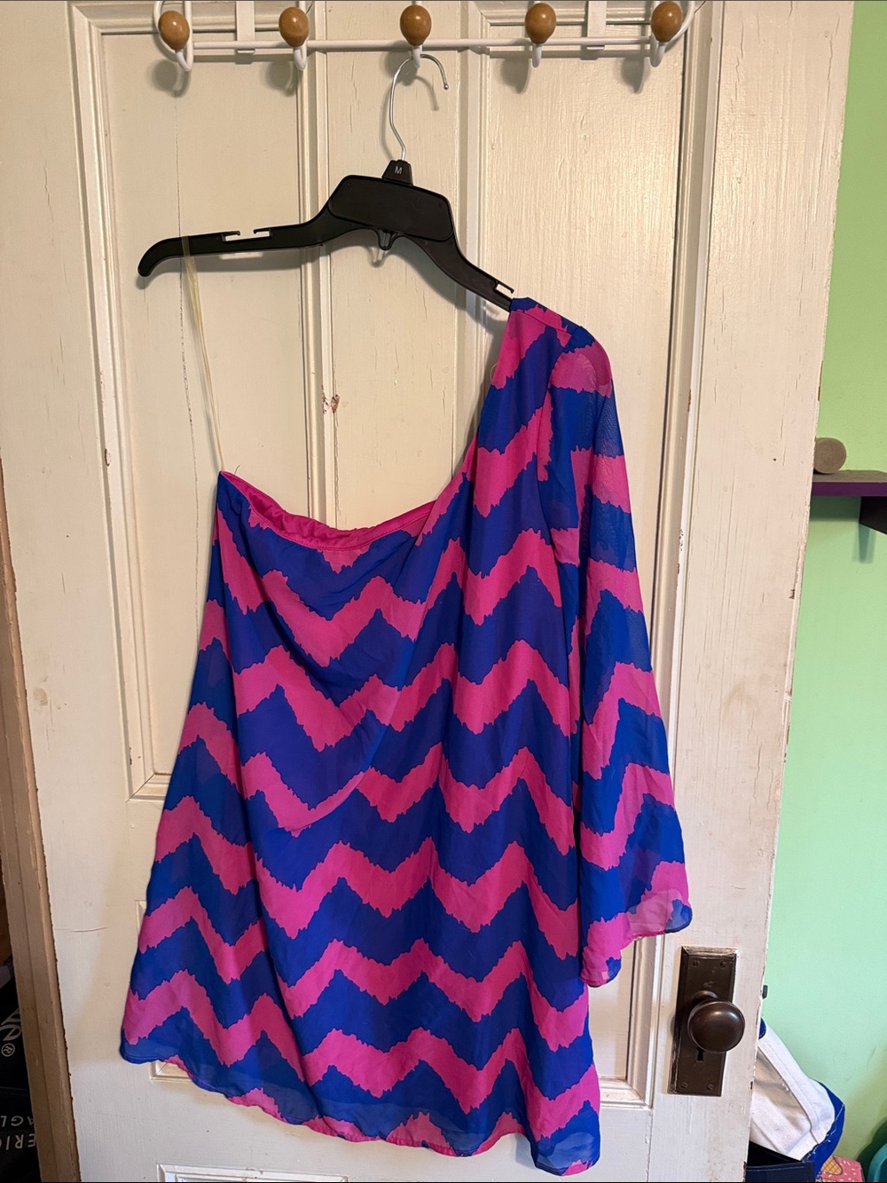 As U Wish Bright Blue & Hot Pink One-Shoulder Dress